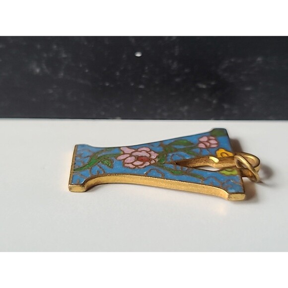 Cloisonne Floral Letter Y Shaped Pendant Vintage - Picture 4 of 10